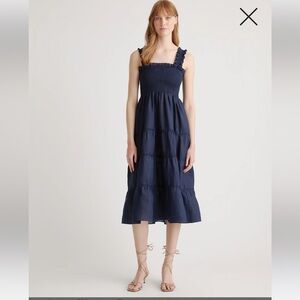 Quince 100% European Linen Smocked Midi Dress